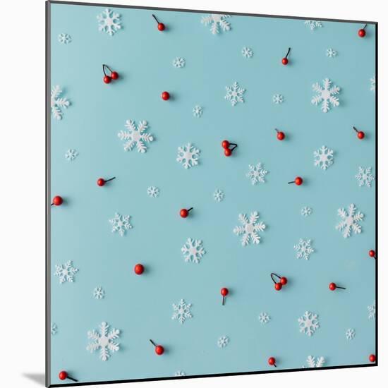 Christmas Pattern Made of Snowflakes and Red Berries-ivan101-Mounted Photographic Print