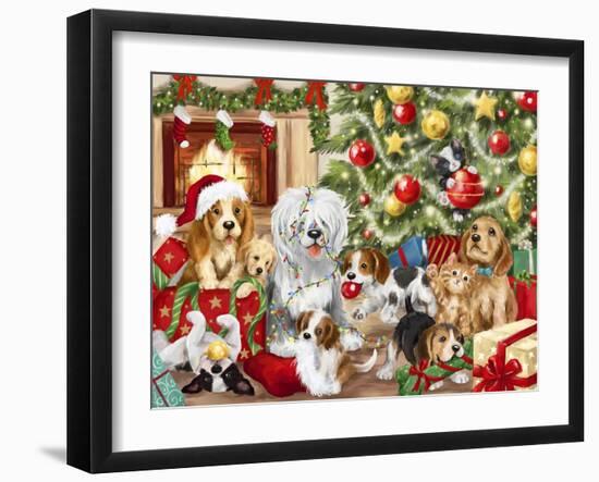 Christmas Playing Dogs-MAKIKO-Framed Giclee Print