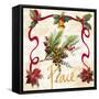 Christmas Poinsettia Ribbon II-Lanie Loreth-Framed Stretched Canvas