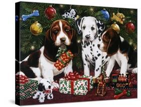 Christmas Puppies 2-William Vanderdasson-Stretched Canvas