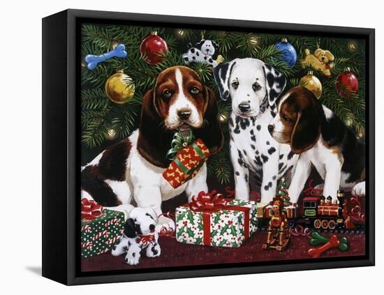 Christmas Puppies 2-William Vanderdasson-Framed Stretched Canvas