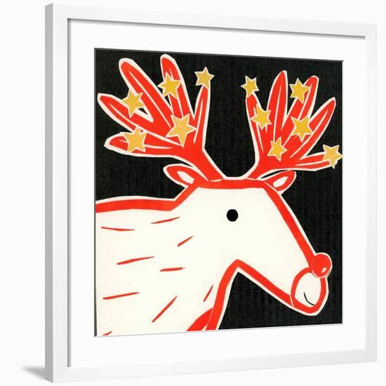 Christmas reindeer 2019 collagraph collage-Sarah Battle-Framed Giclee Print