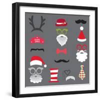 Christmas Retro Party Set - Glasses, Hats, Lips, Mustaches, Masks - for Design, Photo Booth in Vect-woodhouse-Framed Art Print