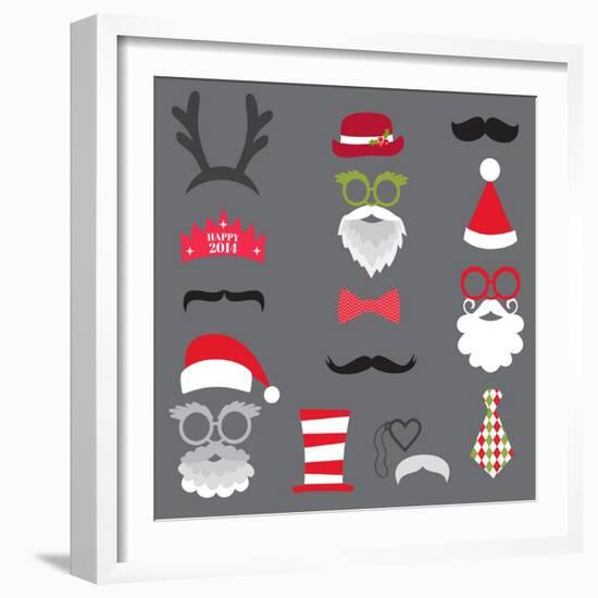 Christmas Retro Party Set - Glasses, Hats, Lips, Mustaches, Masks - for Design, Photo Booth in Vect-woodhouse-Framed Art Print