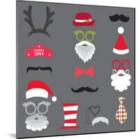 Christmas Retro Party Set - Glasses, Hats, Lips, Mustaches, Masks - for Design, Photo Booth in Vect-woodhouse-Mounted Art Print