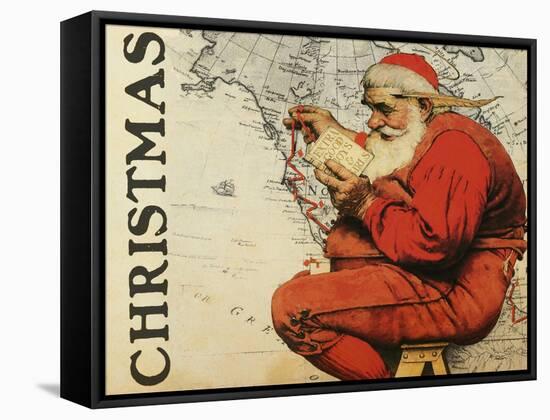 Christmas Santa's Map-null-Framed Stretched Canvas