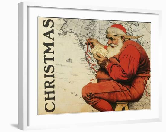 Christmas Santa's Map-null-Framed Giclee Print