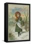 Christmas Scene with Girl Gathering Holly-null-Framed Stretched Canvas