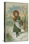 Christmas Scene with Girl Gathering Holly-null-Stretched Canvas