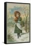 Christmas Scene with Girl Gathering Holly-null-Framed Stretched Canvas