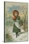 Christmas Scene with Girl Gathering Holly-null-Stretched Canvas