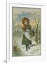 Christmas Scene with Girl Gathering Holly-null-Framed Giclee Print