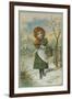 Christmas Scene with Girl Gathering Holly-null-Framed Giclee Print