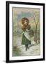 Christmas Scene with Girl Gathering Holly-null-Framed Giclee Print