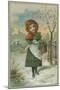 Christmas Scene with Girl Gathering Holly-null-Mounted Giclee Print