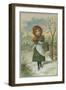 Christmas Scene with Girl Gathering Holly-null-Framed Giclee Print