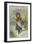 Christmas Scene with Girl Gathering Holly-null-Framed Giclee Print