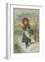 Christmas Scene with Girl Gathering Holly-null-Framed Giclee Print