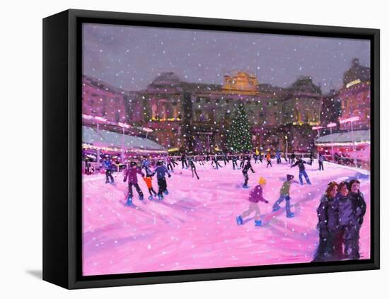 Christmas Skating,Somerset House with Pink Lights, 2014-Andrew Macara-Framed Stretched Canvas