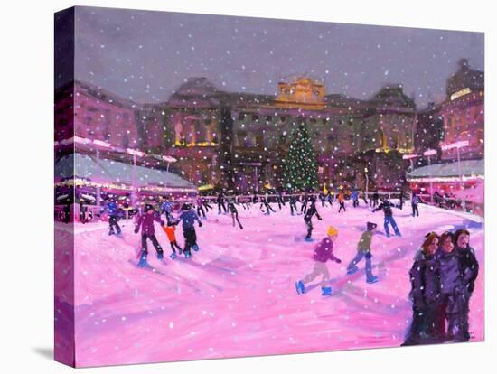 Christmas Skating,Somerset House with Pink Lights, 2014-Andrew Macara-Stretched Canvas