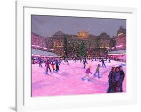 Christmas Skating,Somerset House with Pink Lights, 2014-Andrew Macara-Framed Giclee Print