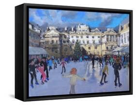 Christmas skating, Somerset House-Andrew Macara-Framed Stretched Canvas