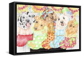 Christmas Stocking Pups-Karen Middleton-Framed Stretched Canvas