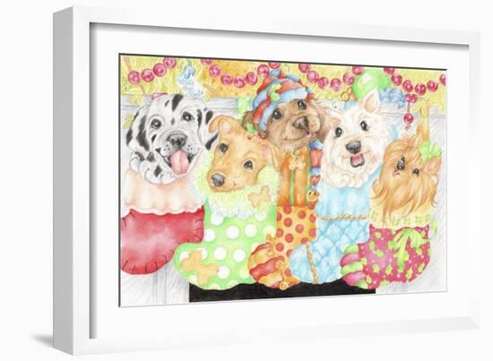 Christmas Stocking Pups-Karen Middleton-Framed Giclee Print