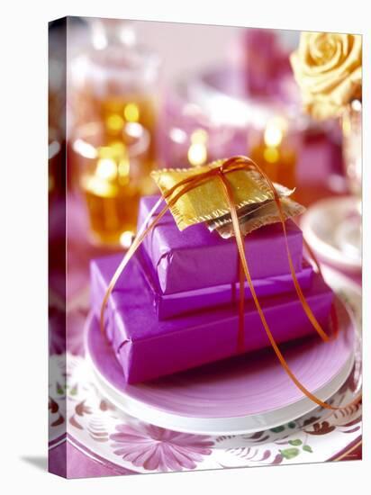 Christmas Table Setting in Violet and Gold-Alexander Van Berge-Stretched Canvas