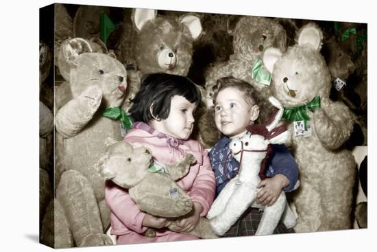 Christmas Toys Department December 3, 1952: Children and Stuffed Animal Colorized Document-null-Stretched Canvas