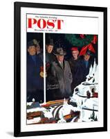 "Christmas Train Set" Saturday Evening Post Cover, December 15, 1956-George Hughes-Framed Giclee Print