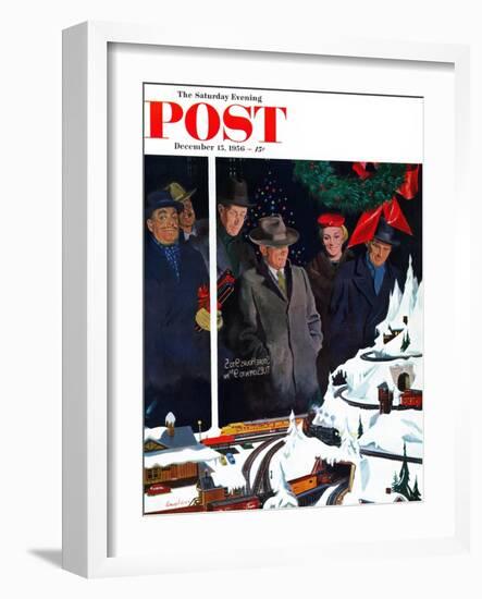 "Christmas Train Set" Saturday Evening Post Cover, December 15, 1956-George Hughes-Framed Giclee Print