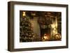 CHRISTMAS TREE AND COLONIAL STYLE FIREPLACE DECORATED WITH STOCKINGS-Panoramic Images-Framed Photographic Print