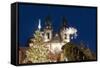 Christmas Tree and Decorations in Front of Tyn Gothic Church-Richard Nebesky-Framed Stretched Canvas