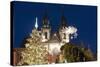 Christmas Tree and Decorations in Front of Tyn Gothic Church-Richard Nebesky-Stretched Canvas