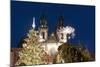 Christmas Tree and Decorations in Front of Tyn Gothic Church-Richard Nebesky-Mounted Photographic Print