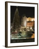 Christmas Tree and Fountains in Trafalgar Square at Night, London-Hazel Stuart-Framed Photographic Print