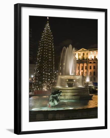 Christmas Tree and Fountains in Trafalgar Square at Night, London-Hazel Stuart-Framed Photographic Print