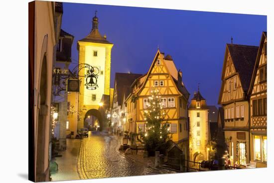 Christmas Tree at the Plonlein, Rothenburg Ob Der Tauber, Bavaria, Germany, Europe-Miles Ertman-Stretched Canvas