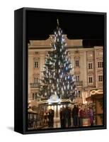 Christmas Tree, Baroque Building and Stalls at Christmas Market, Linz, Austria-Richard Nebesky-Framed Stretched Canvas