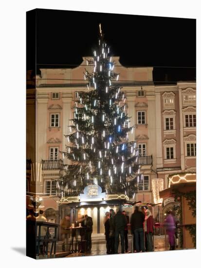 Christmas Tree, Baroque Building and Stalls at Christmas Market, Linz, Austria-Richard Nebesky-Stretched Canvas