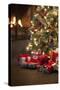 Christmas Tree by Fireplace-null-Stretched Canvas