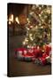 Christmas Tree by Fireplace-null-Stretched Canvas