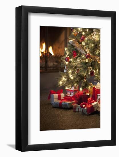 Christmas Tree by Fireplace-null-Framed Photographic Print