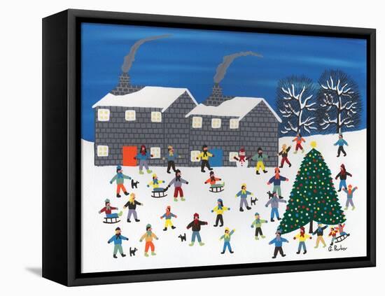 Christmas Tree by the Cottages-Gordon Barker-Framed Stretched Canvas