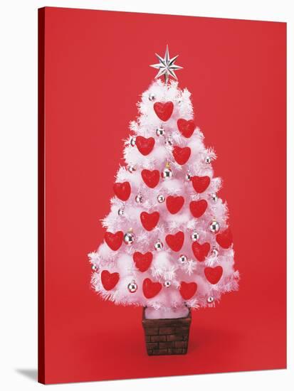 Christmas Tree Decorated with Hearts-null-Stretched Canvas