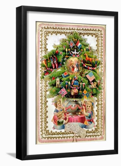 Christmas Tree Festooned with Presents Extending on Tabs to Reveal Pictures of Children-null-Framed Giclee Print