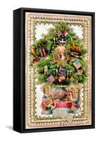 Christmas Tree Festooned with Presents Extending on Tabs to Reveal Pictures of Children-null-Framed Stretched Canvas