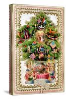 Christmas Tree Festooned with Presents Extending on Tabs to Reveal Pictures of Children-null-Stretched Canvas