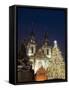 Christmas Tree, Gothic Tyn Church and Statue of Jan Hus, Old Town Square, Stare Mesto, Prague-Richard Nebesky-Framed Stretched Canvas